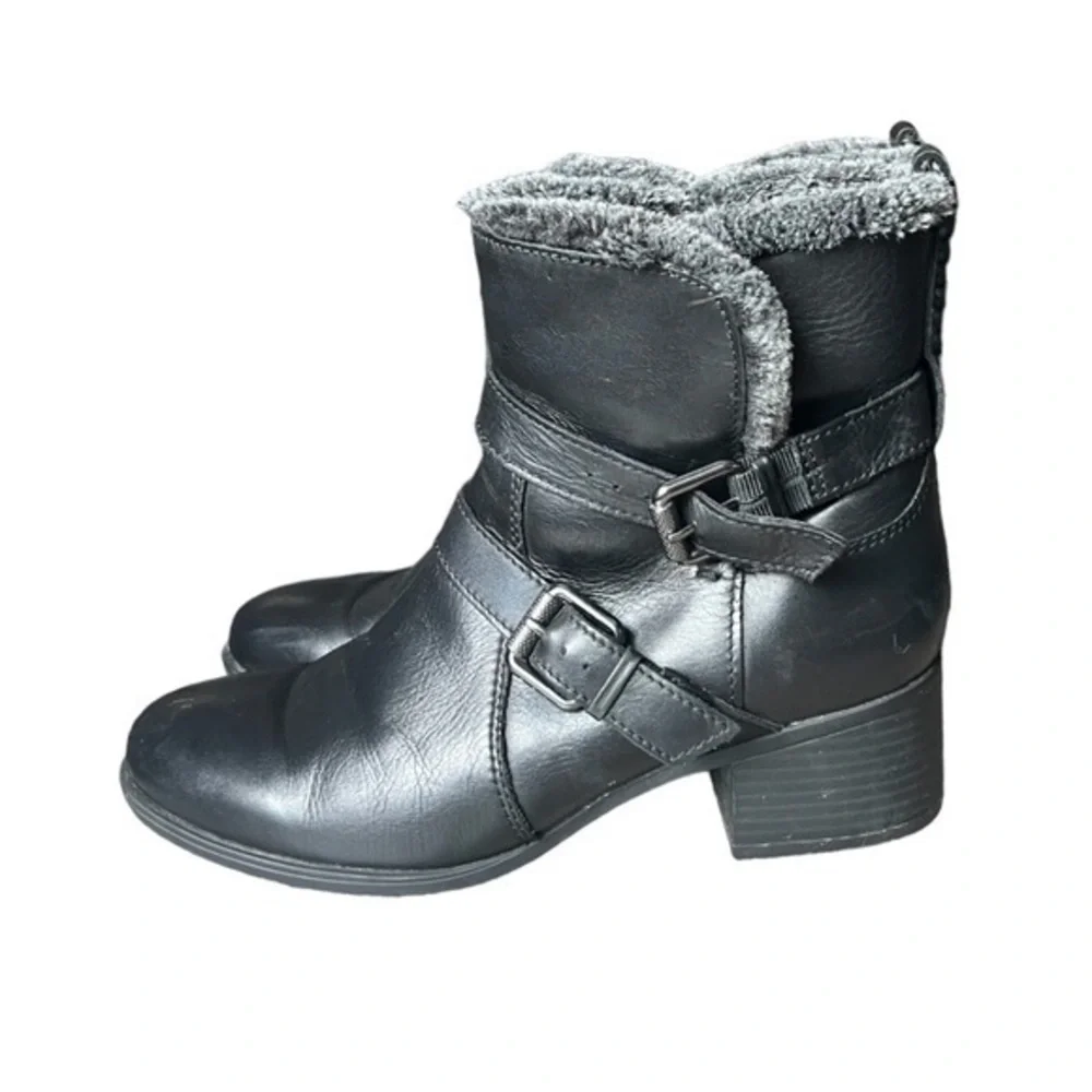 Naturalizer Deanne Black Leather Ankle Boot Faux Fur Lined Cuffs Side Size 9